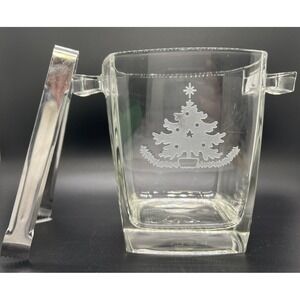 Arc International Ice Bucket‎ Etched Christmas Tree and Stainless Steel Tongs